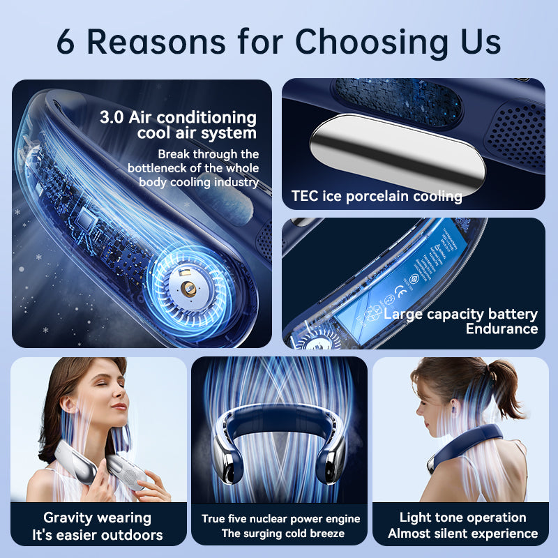 N25 TEC Bladeless Hanging Neck Fan - Hands-Free Wearable Cooling Fan with LED Display